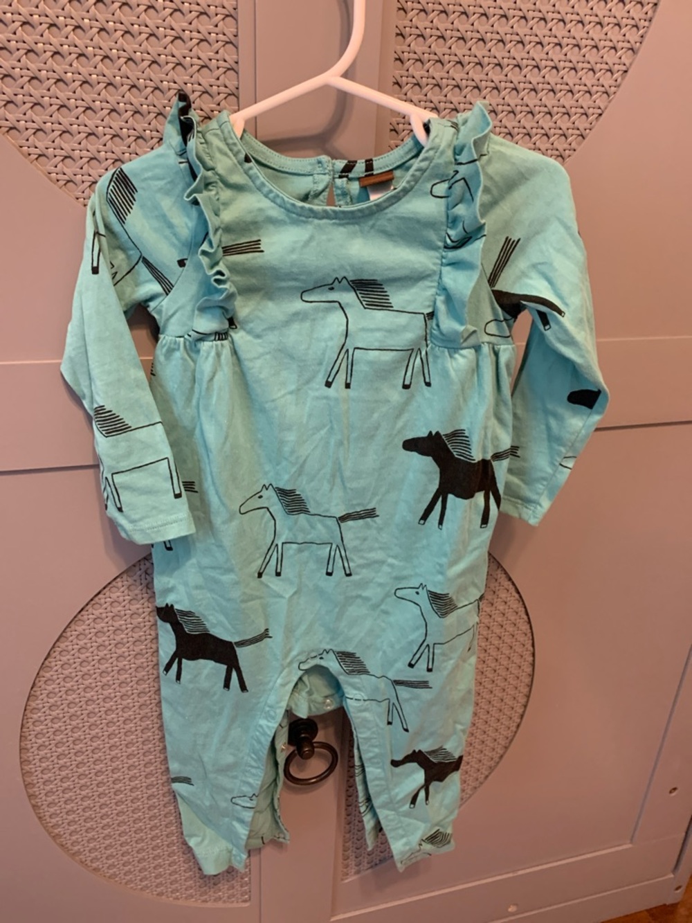 Tea Mint Green Horse Print Ruffle Romper